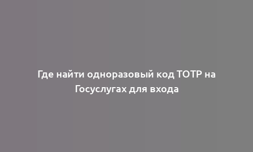 Где найти одноразовый код TOTP на Госуслугах для входа